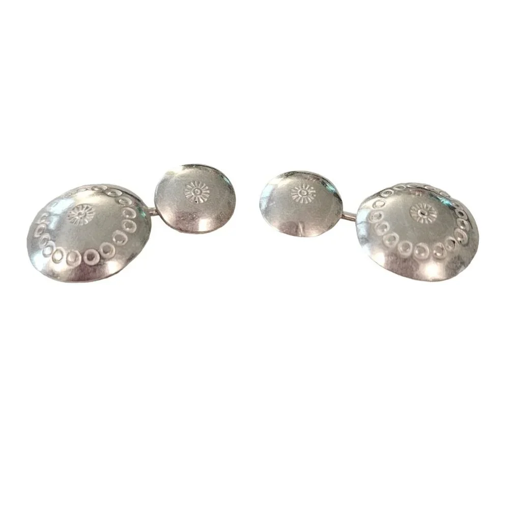 Sterling Silver Round Domed Etched Cuff Links L85